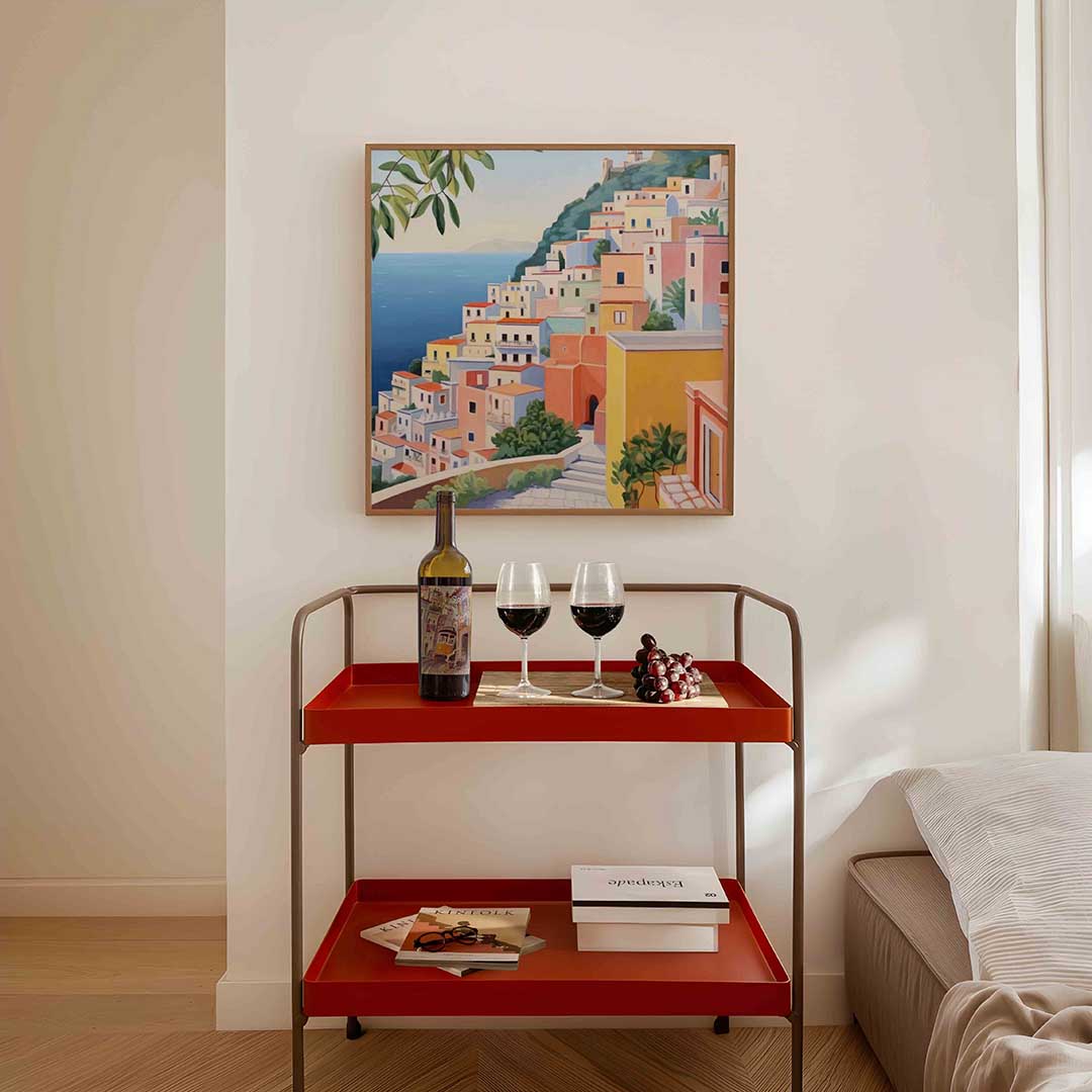 Gekleurde huizen aan zee Poster