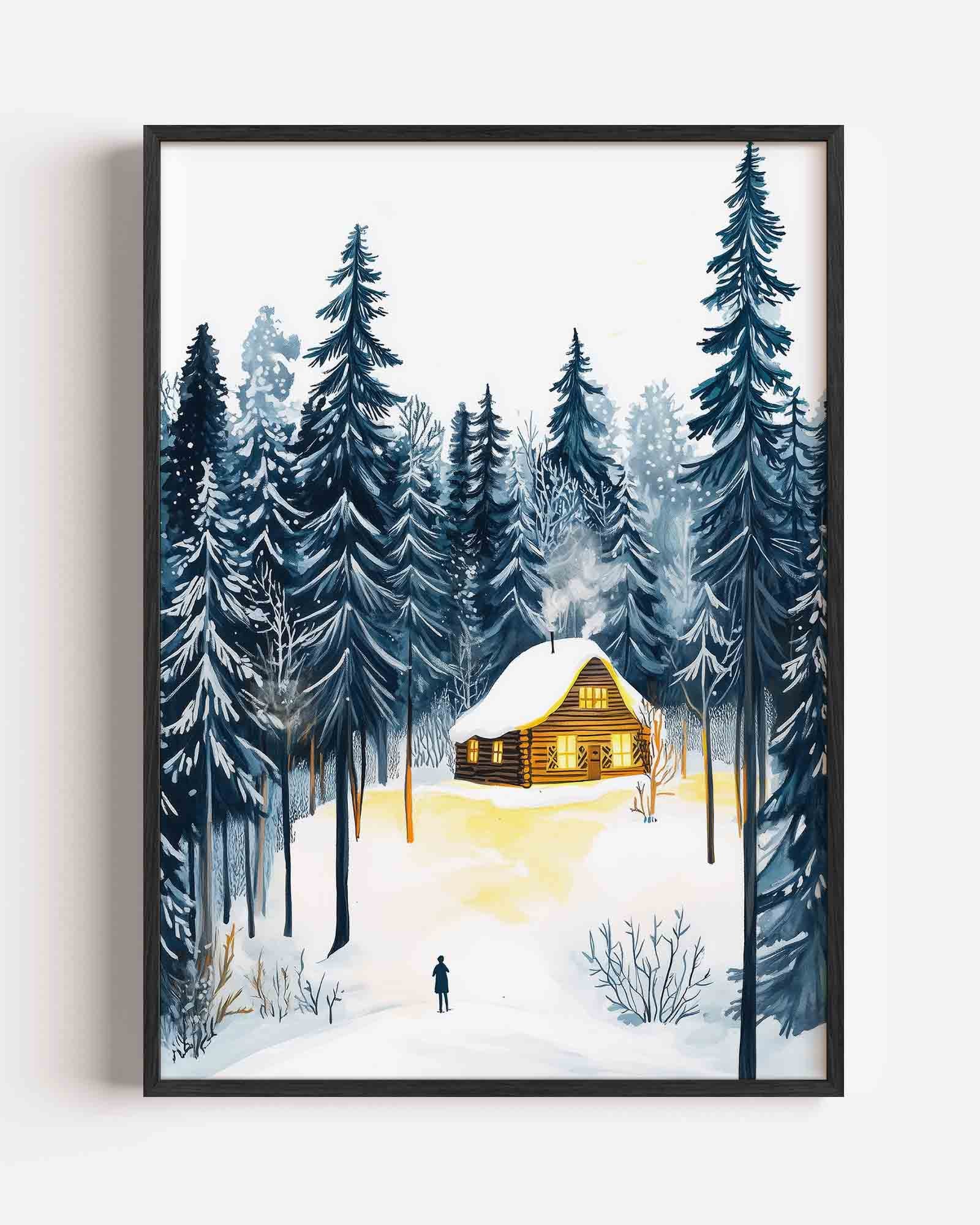 Winterlandschap met huis Poster
