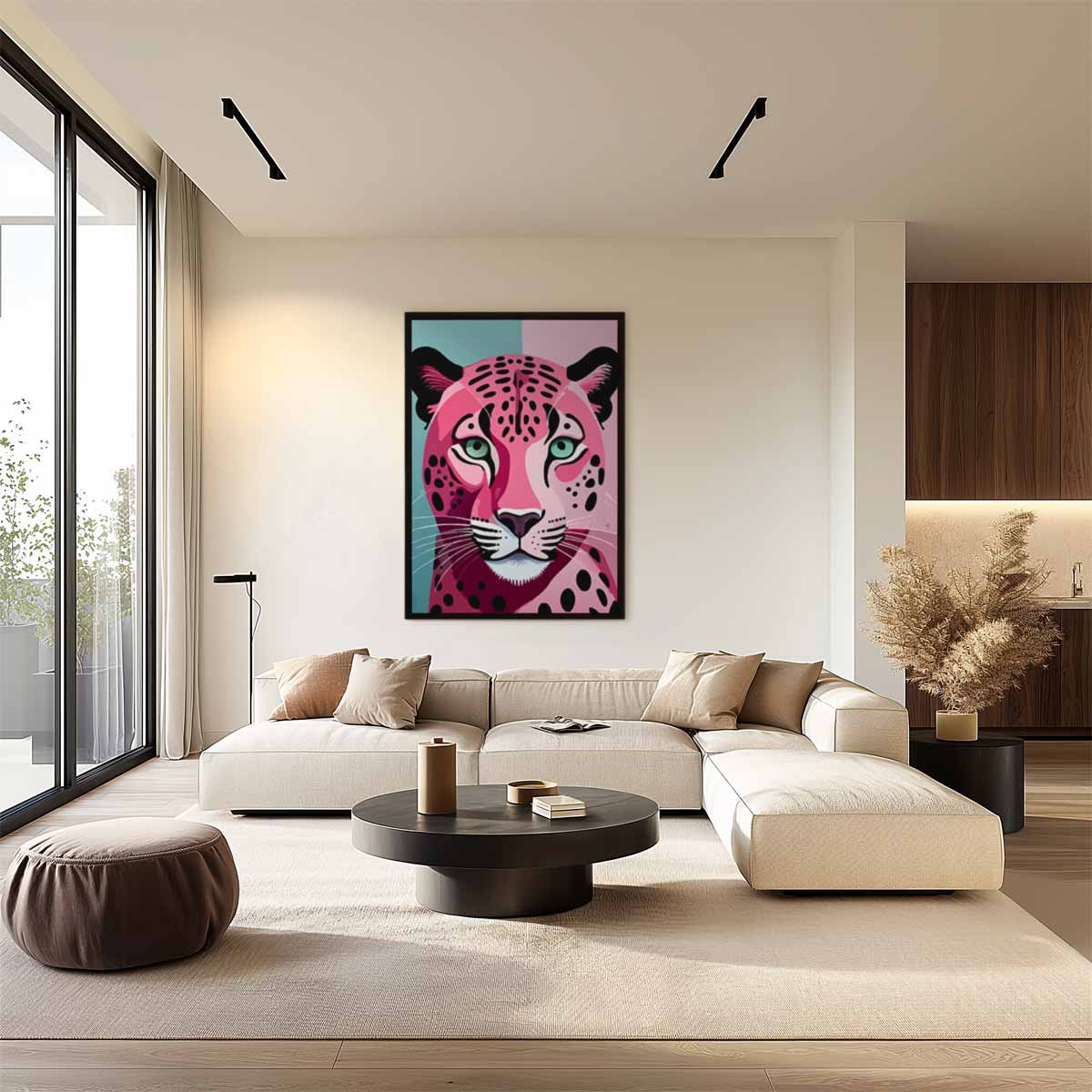 Kleurrijke Luipaard Expressie Kunstwerk-canvas-dibond-plexiglas-wanddecoratie-WallArtistic