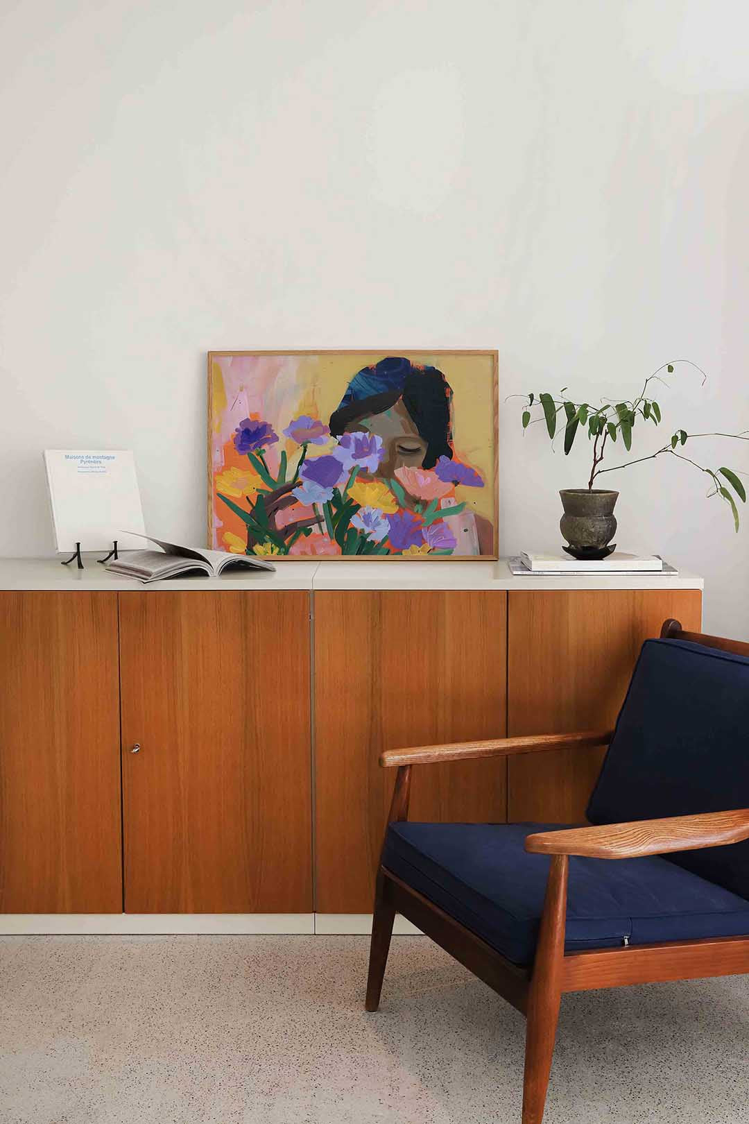 Bloemen en gezicht Poster