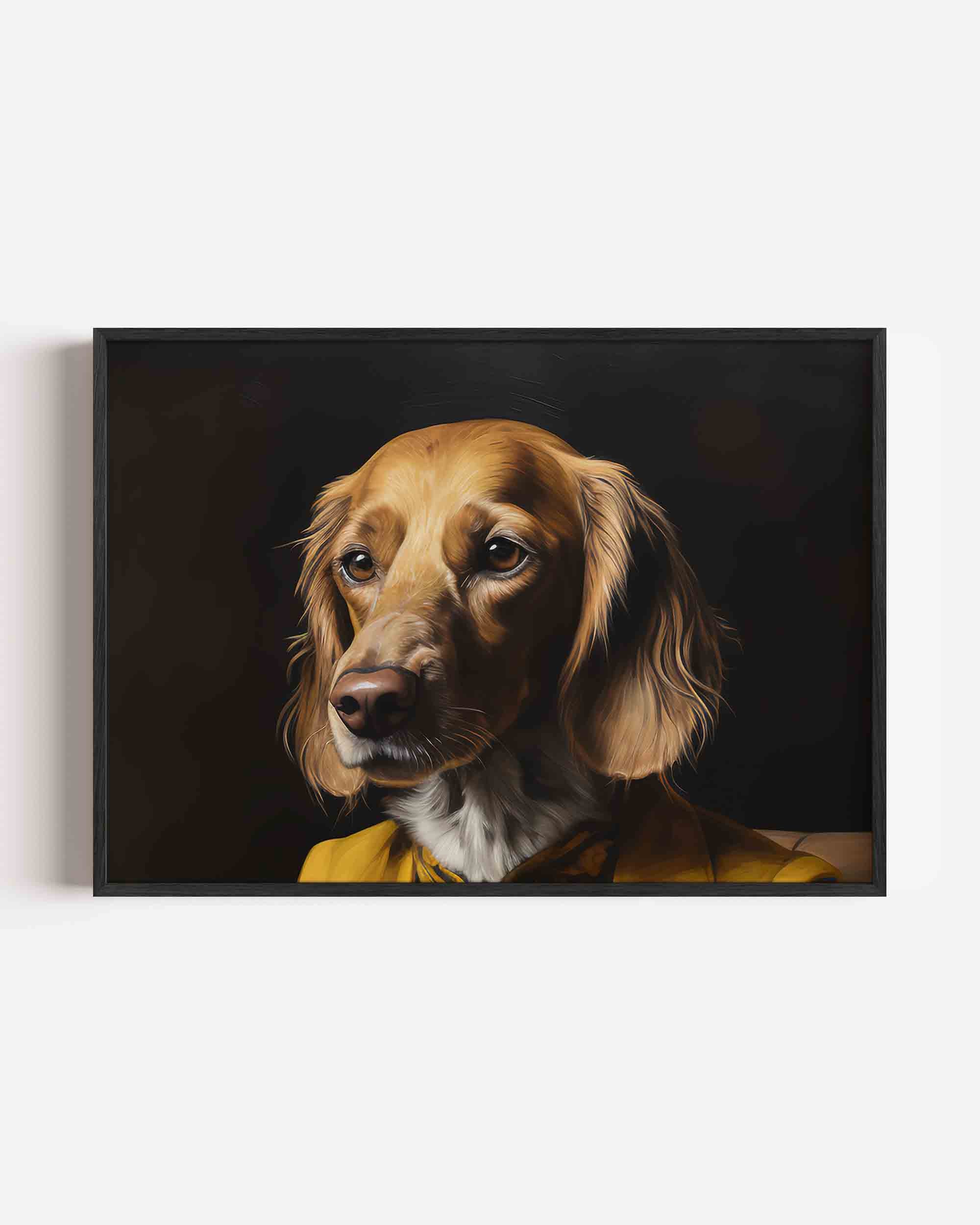 Hond met gele jas Poster