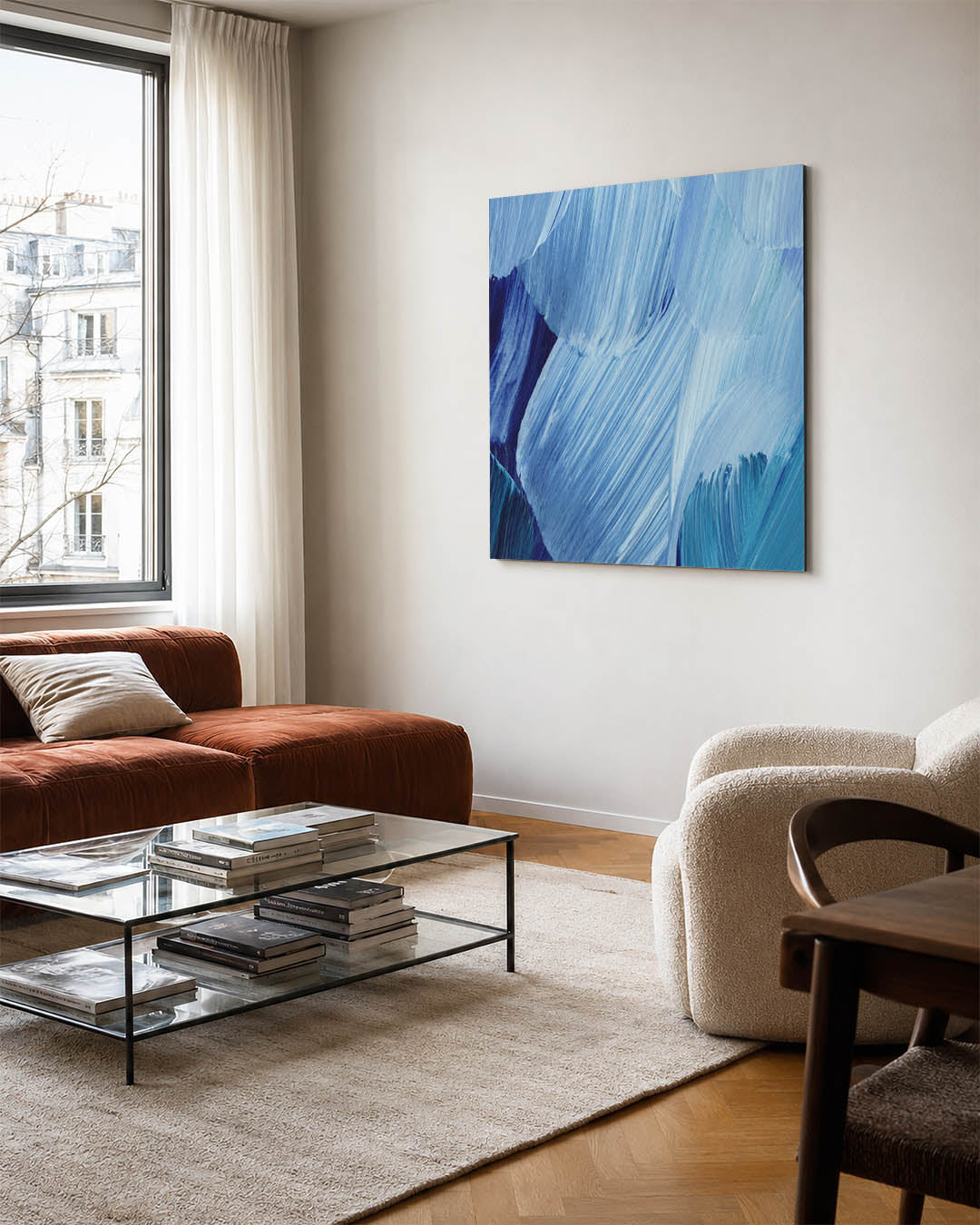 Dynamische blauwe borstels Kunstwerk