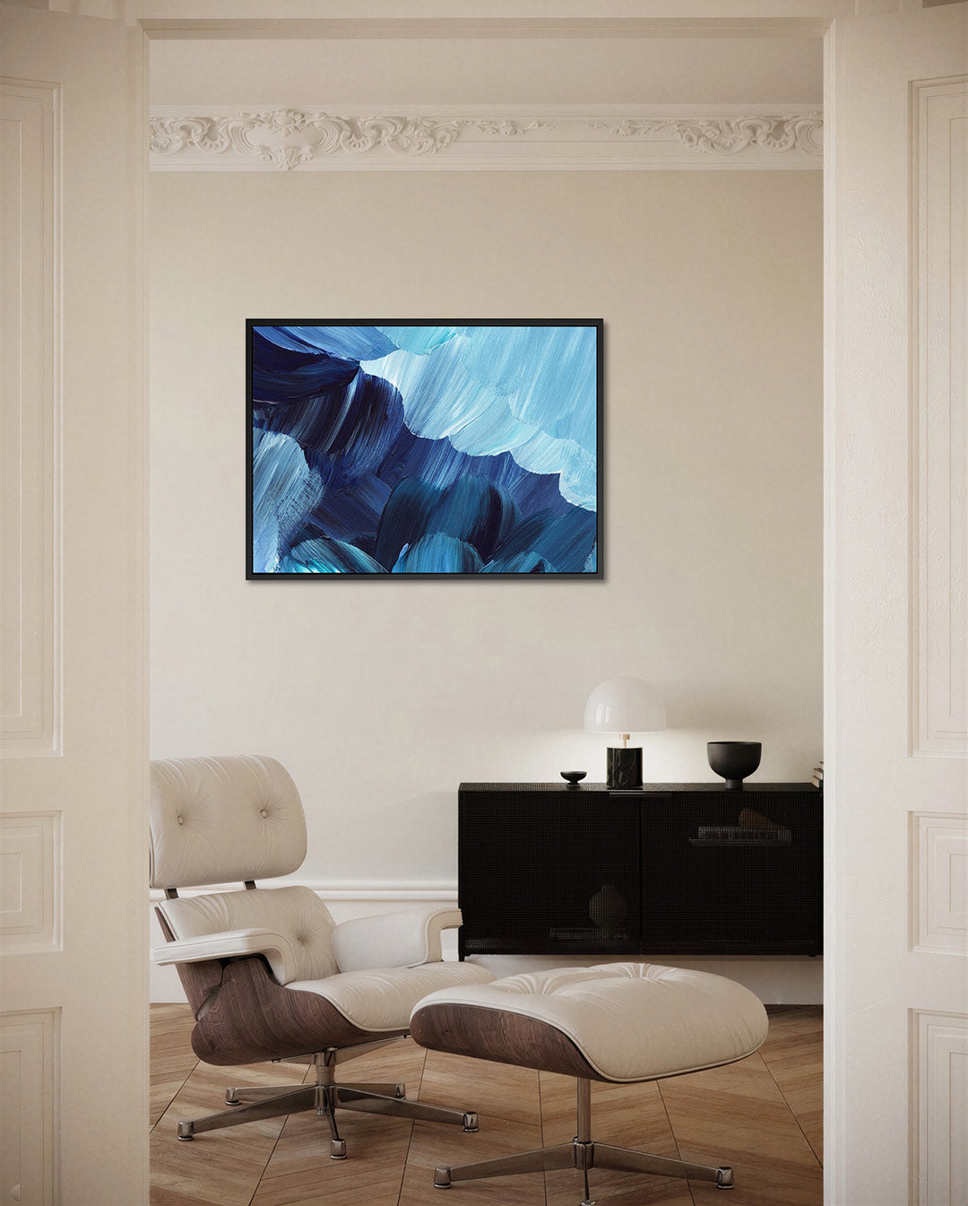 Dynamische blauwe borstels Kunstwerk
