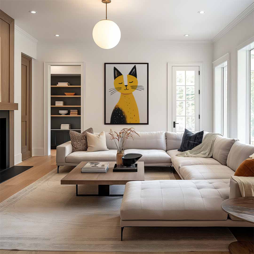 Slaperige Kat Illustratie Kunstwerk-canvas-dibond-plexiglas-wanddecoratie-WallArtistic