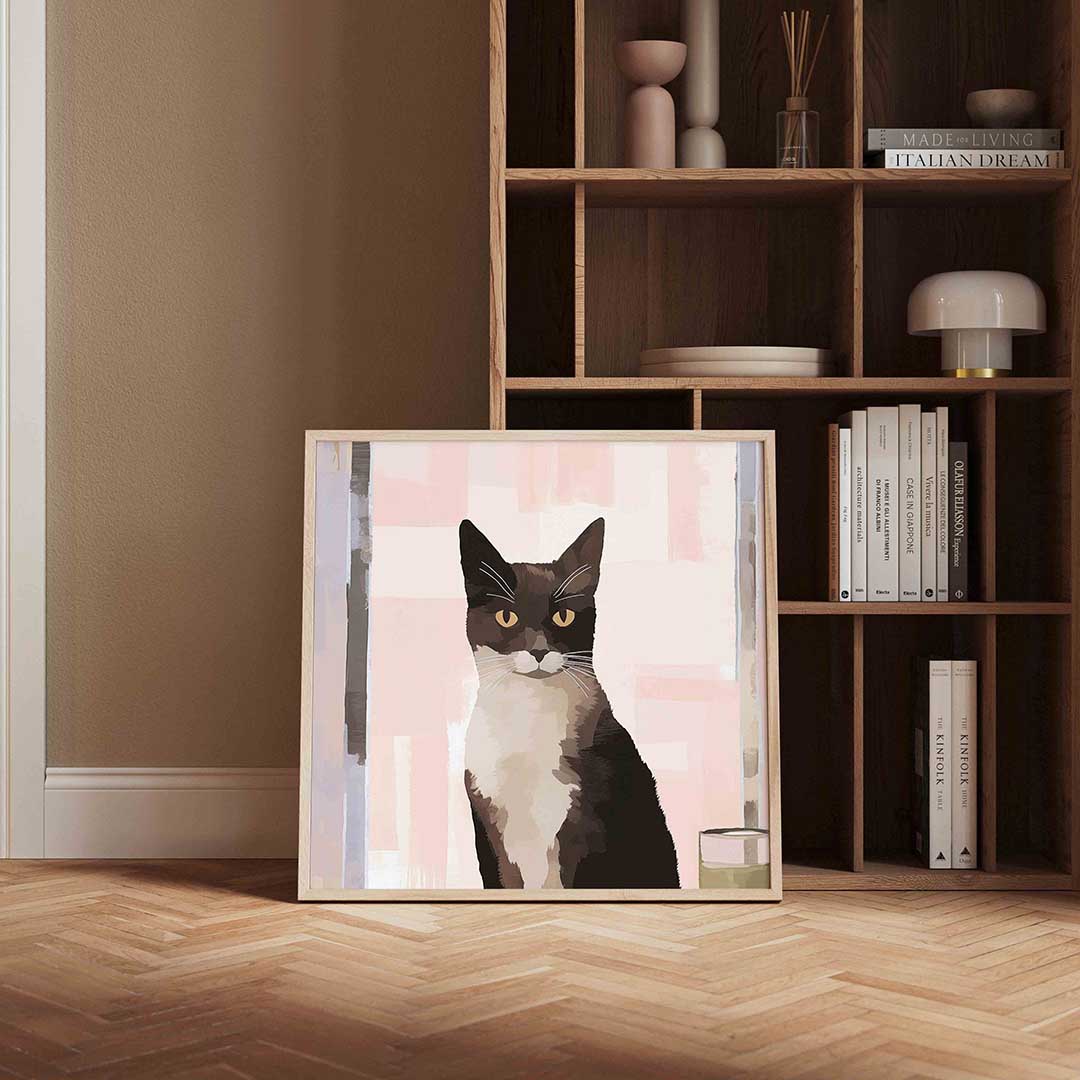 Kat met roze achtergrond Poster