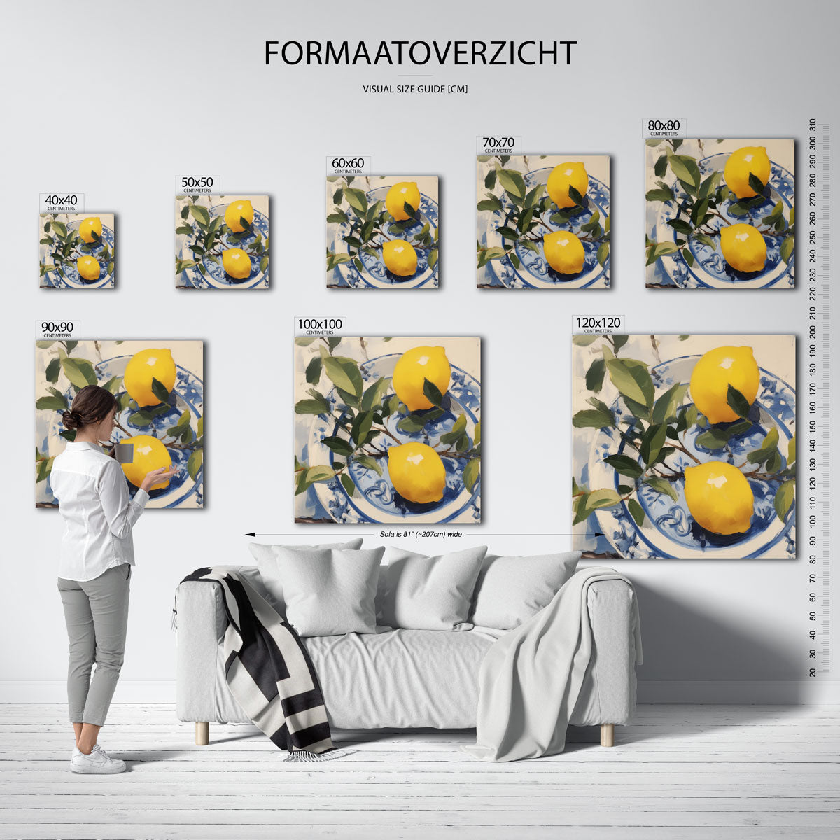 Citroenen op blauw wit bord Poster
