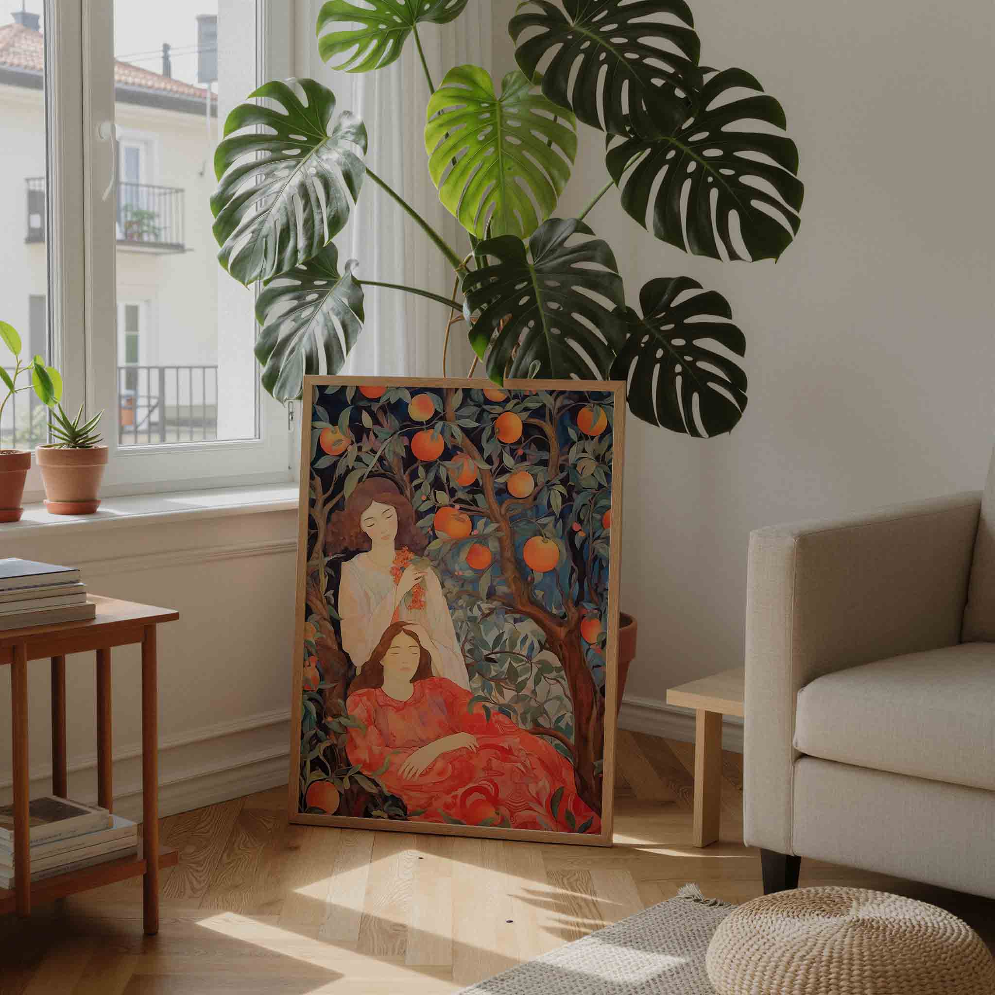 Twee vrouwen onder sinaasappelboom Poster