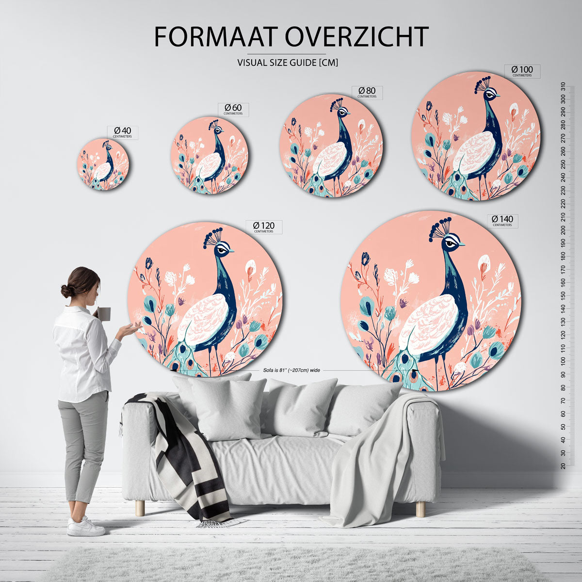 Pauw en bloemen Muurcirkel
