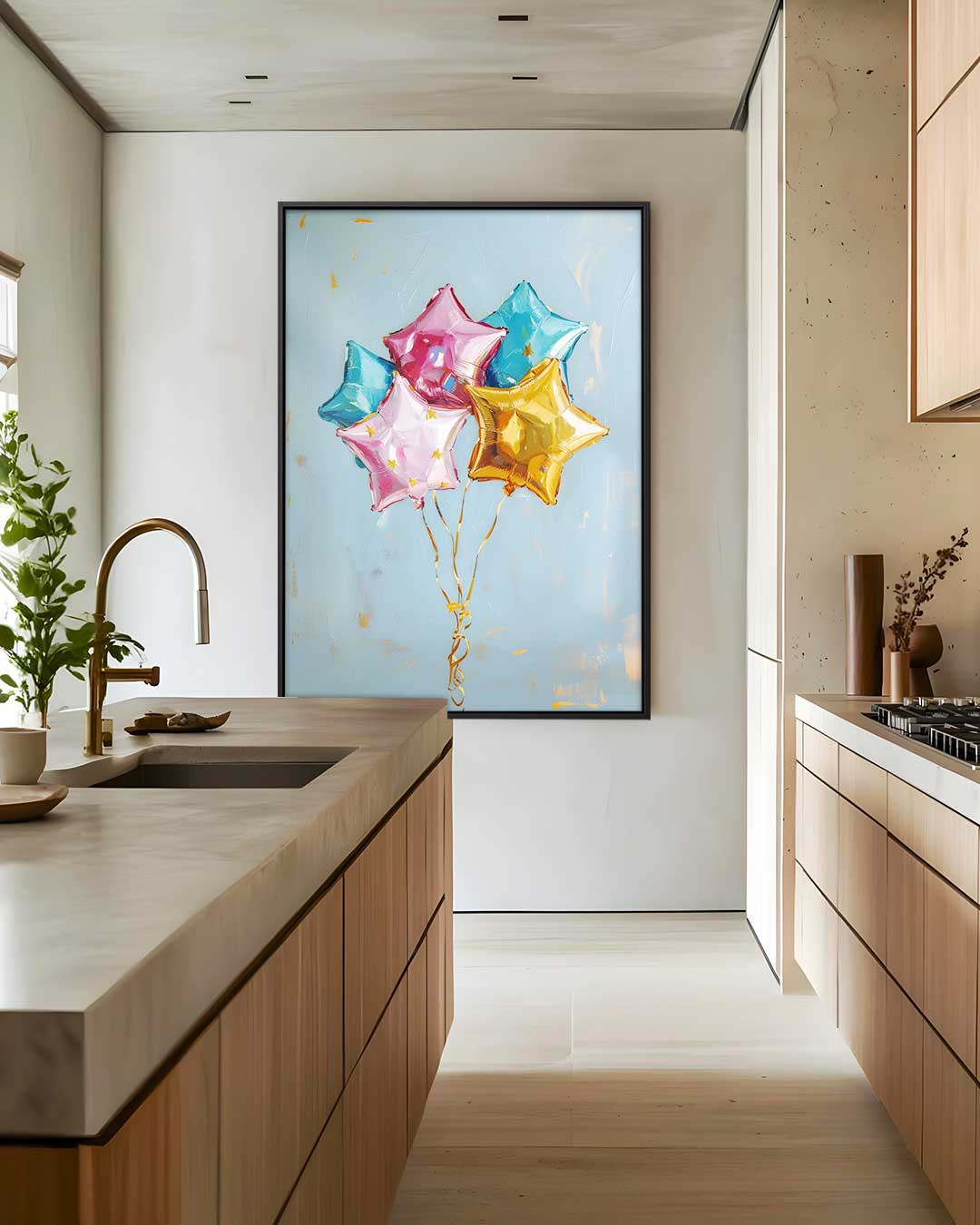 Vrolijke Sterrenballonnen Kunstwerk-canvas-dibond-plexiglas-wanddecoratie-WallArtistic