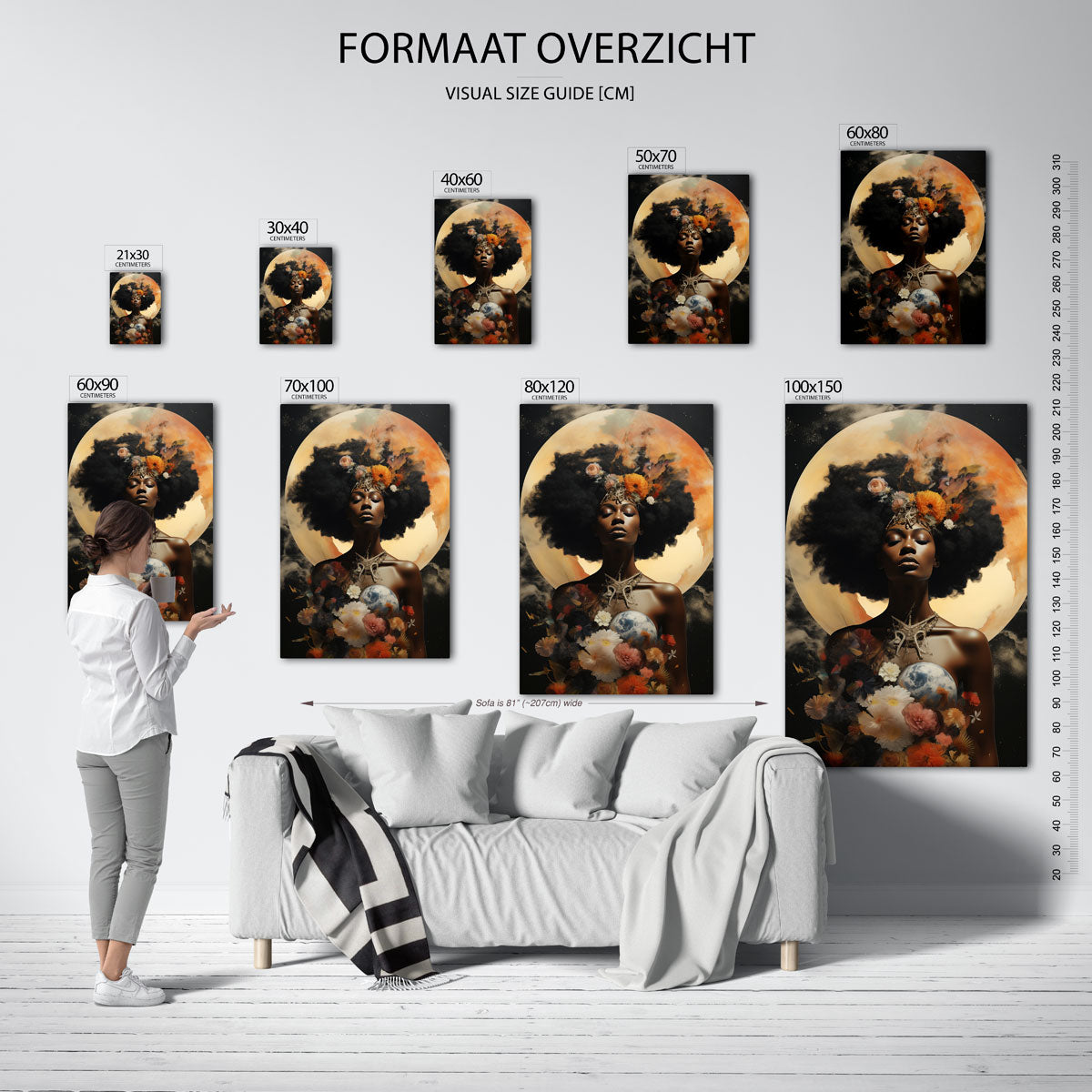 Vrouw met bloemen en maan Poster