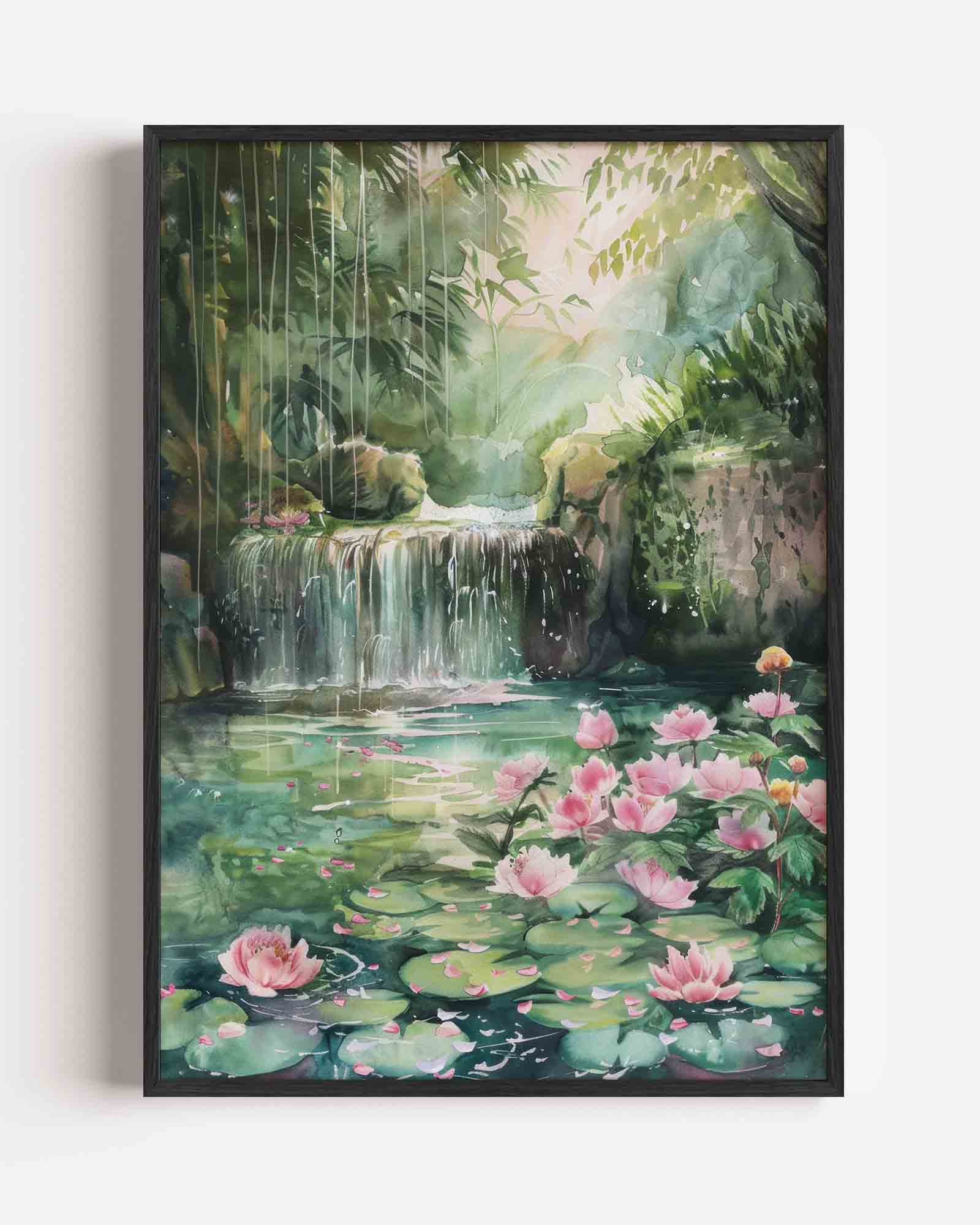 Waterval en bloemen Poster