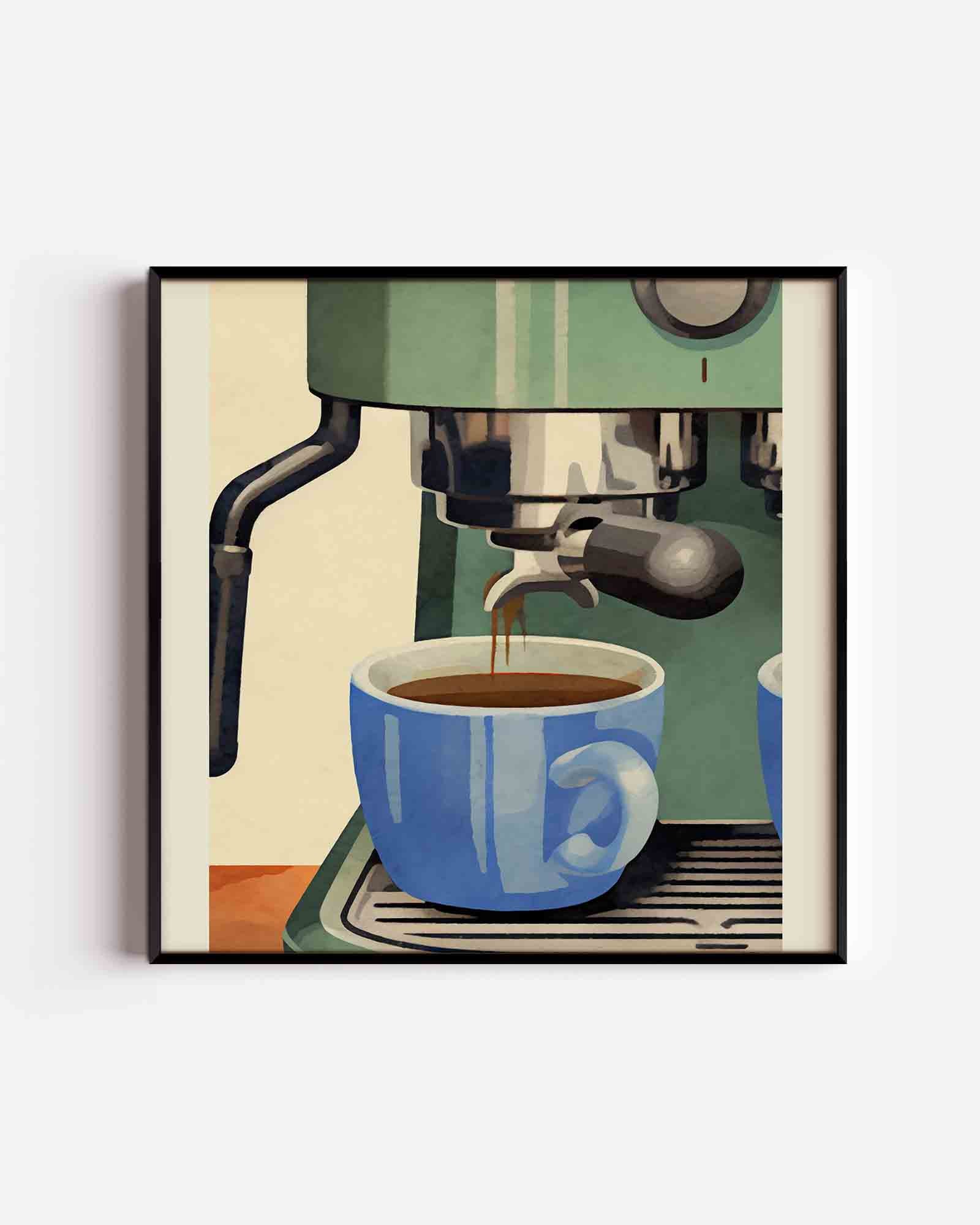Koffiemachine met blauwe mok Poster