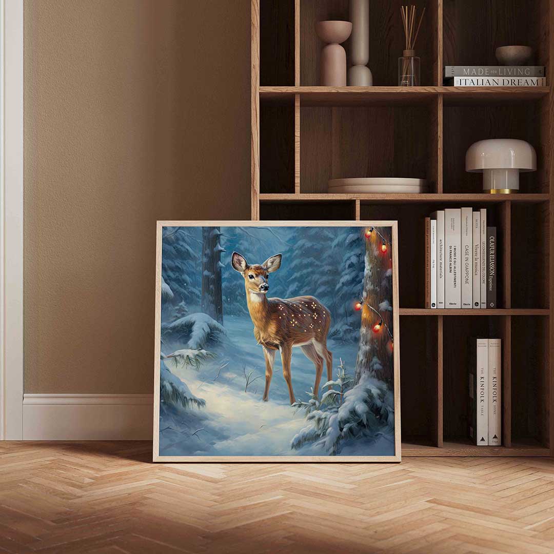 Hert in besneeuwd bos Poster