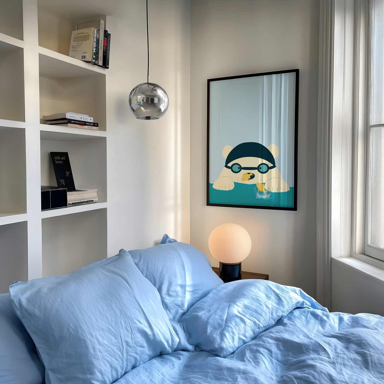 Zwemmende Beer met Vissevrienden Poster-WallArtistic