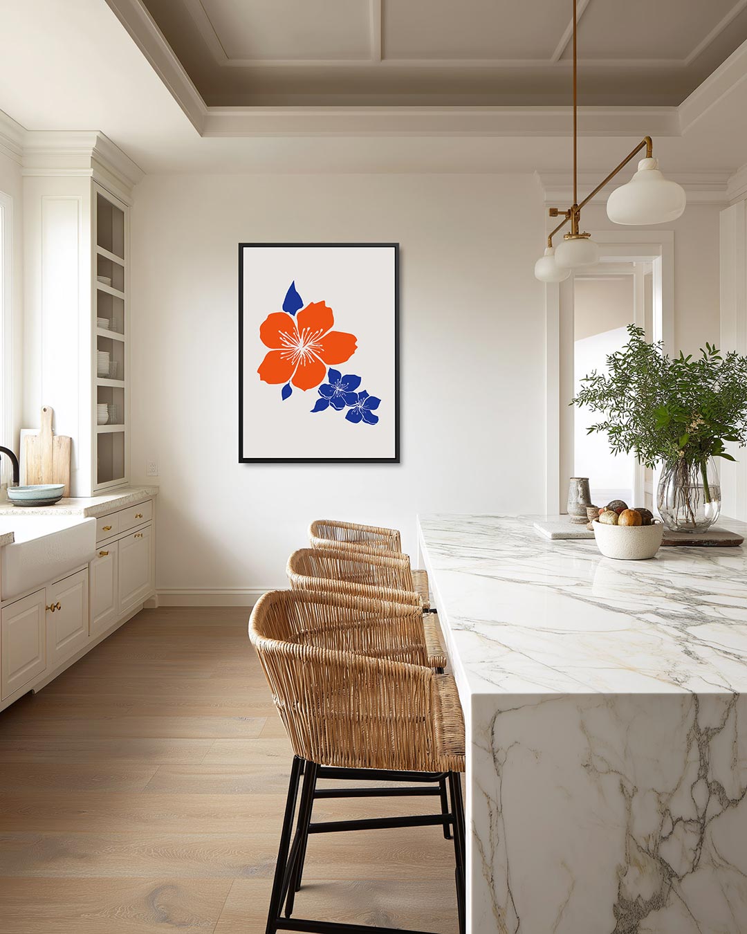 Bloemmotief in contrast Kunstwerk