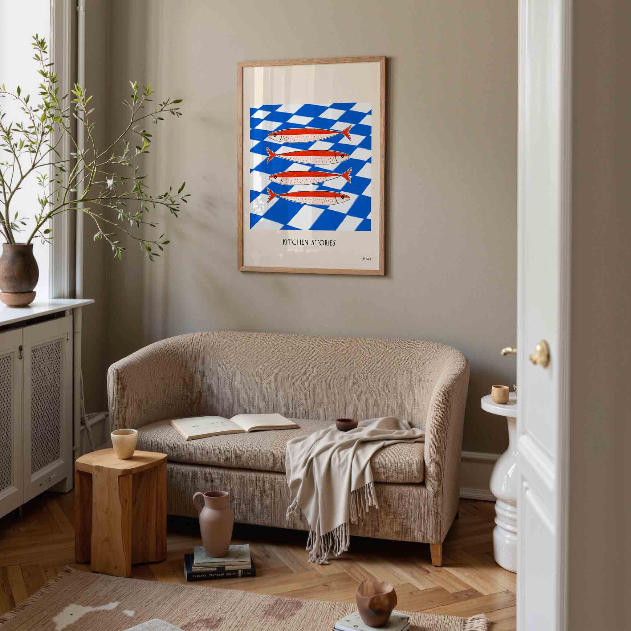 Vissen op blauw wit Poster