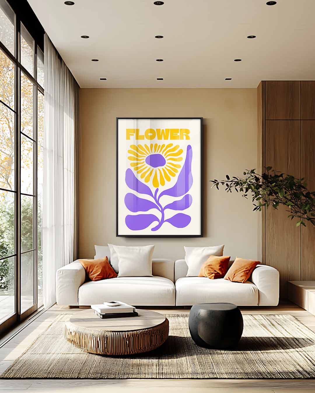Vrolijke Bloem Illustratie Kunstwerk-canvas-dibond-plexiglas-wanddecoratie-WallArtistic