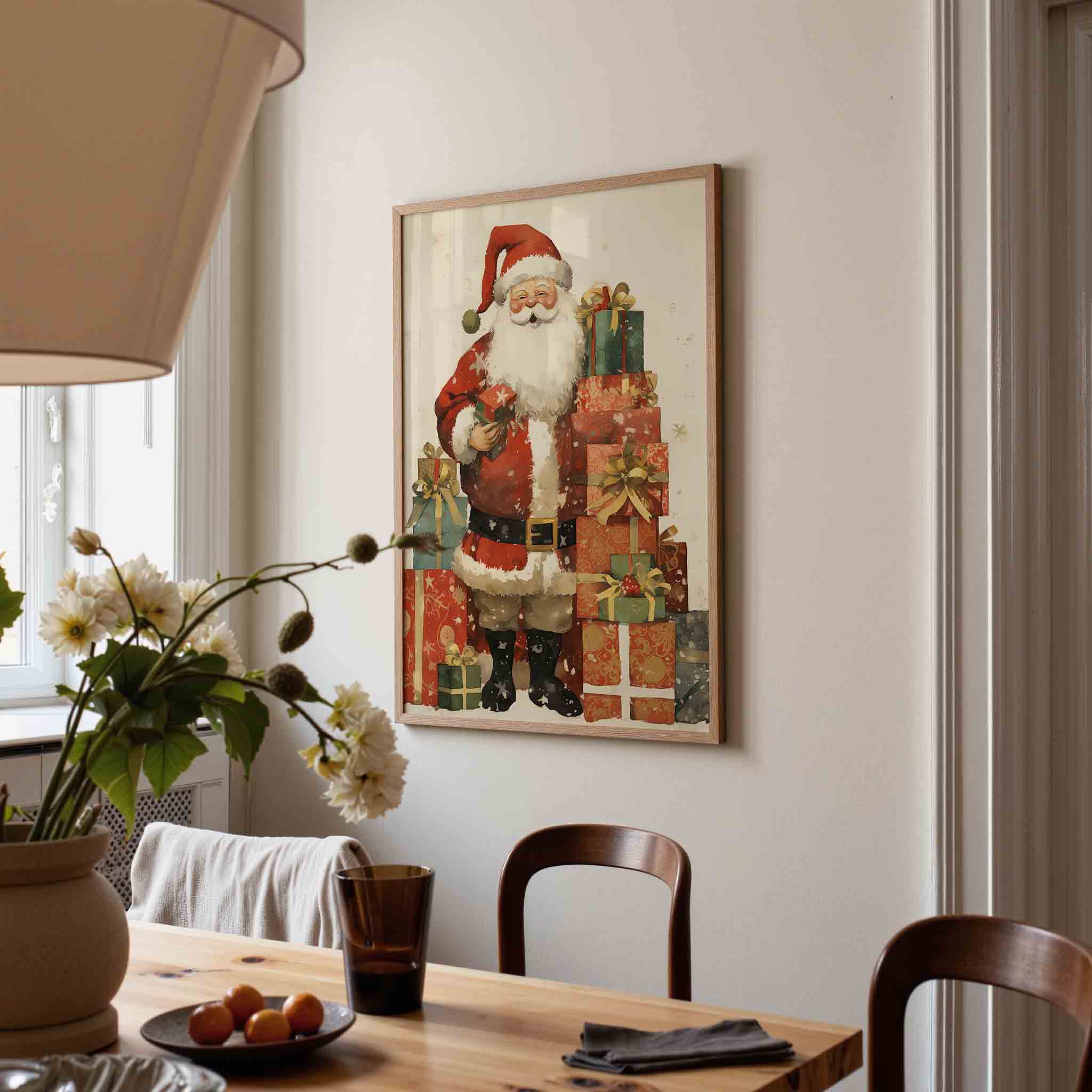 Kerstman met cadeaus Poster