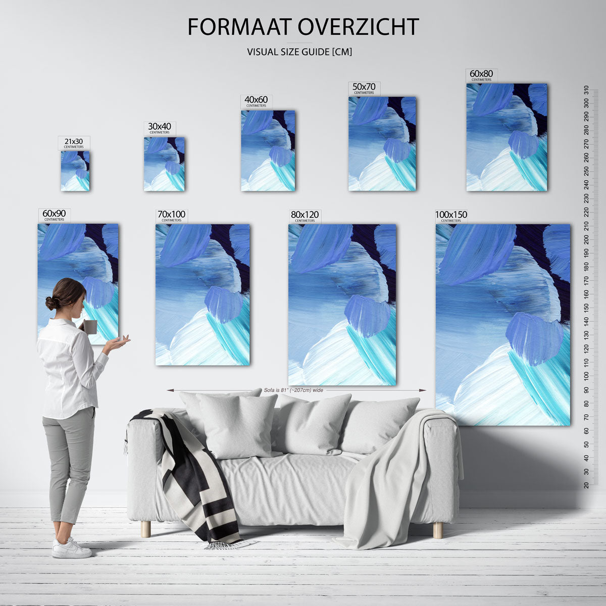 Blauwe penseelstreken Poster