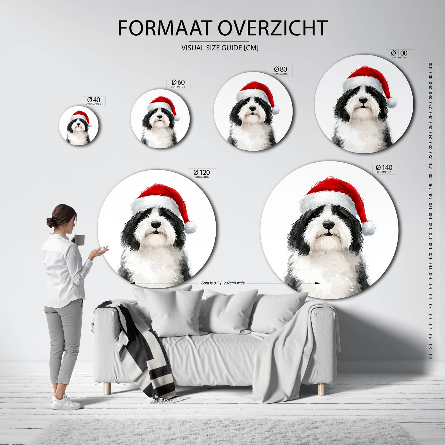 Hond met kerstmuts Muurcirkel