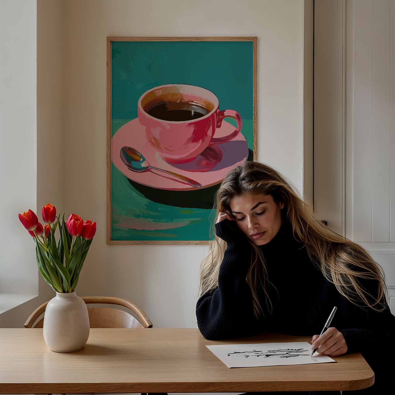 Roze Koffiekunst Poster-WallArtistic
