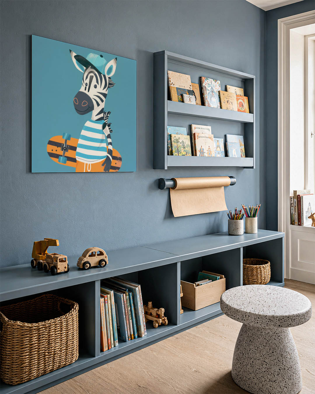 Speelse zebra illustratie Kunstwerk