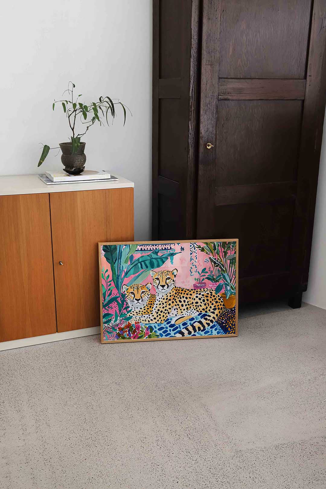Twee cheeta's en planten Poster