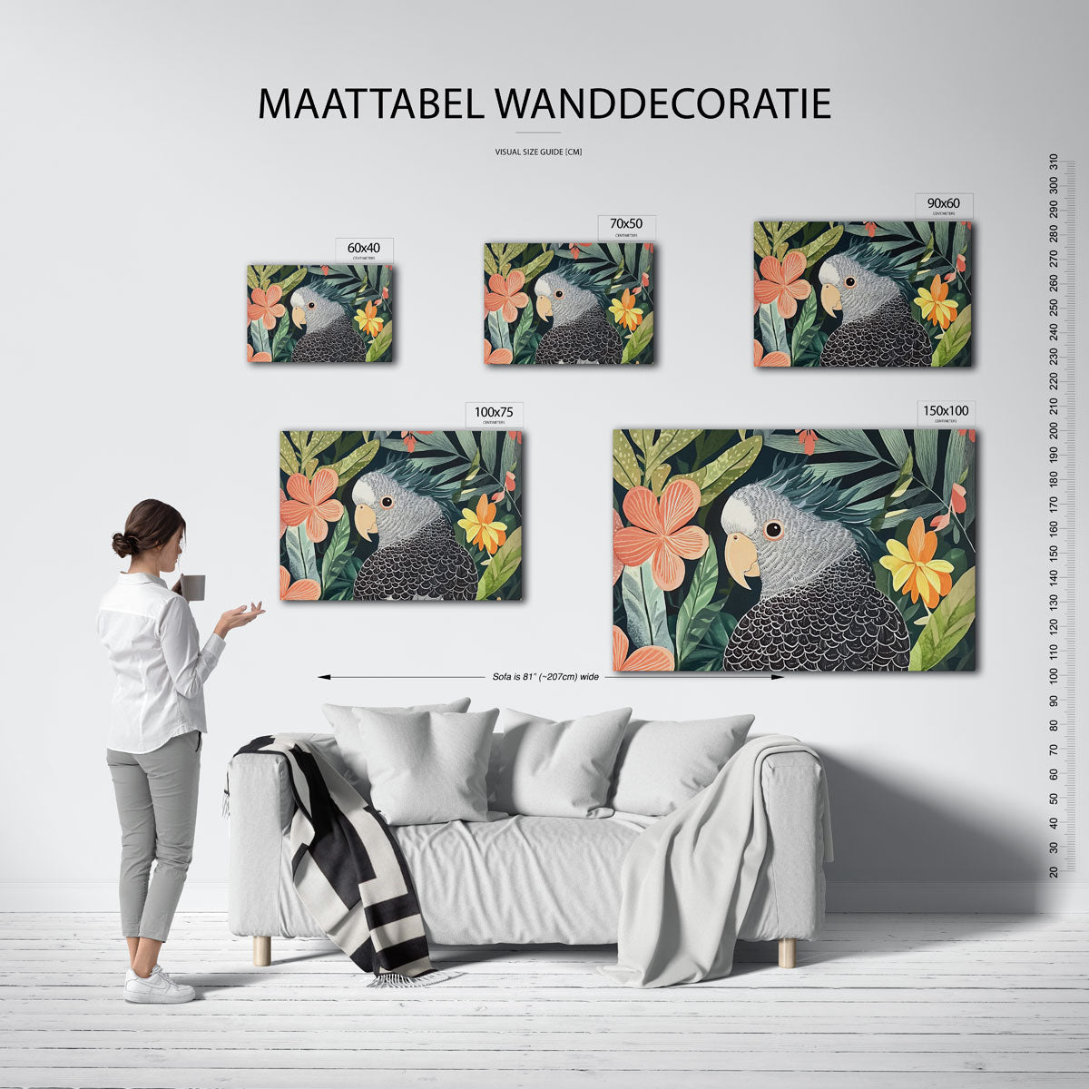 Vrolijke vogel en bloemen Kunstwerk
