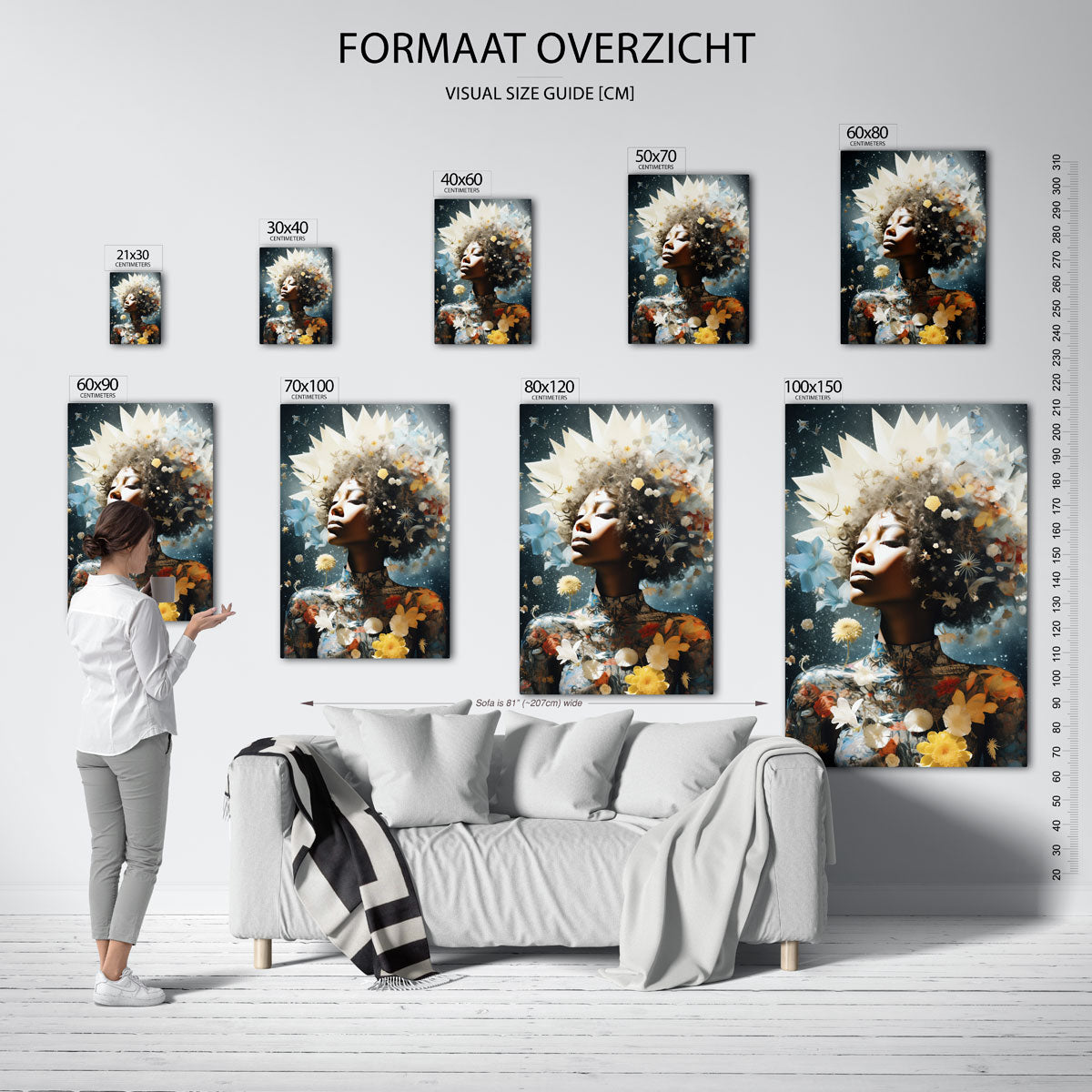 Vrouw met bloemen en sterren Poster