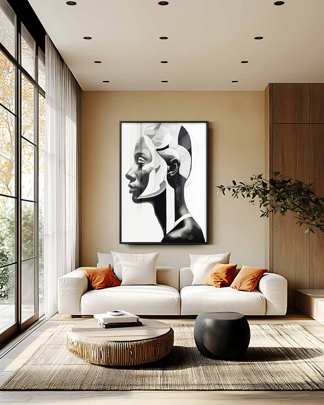 Strakke Contrasten - Portret in Zwart en Wit Kunstwerk-canvas-dibond-plexiglas-wanddecoratie-WallArtistic