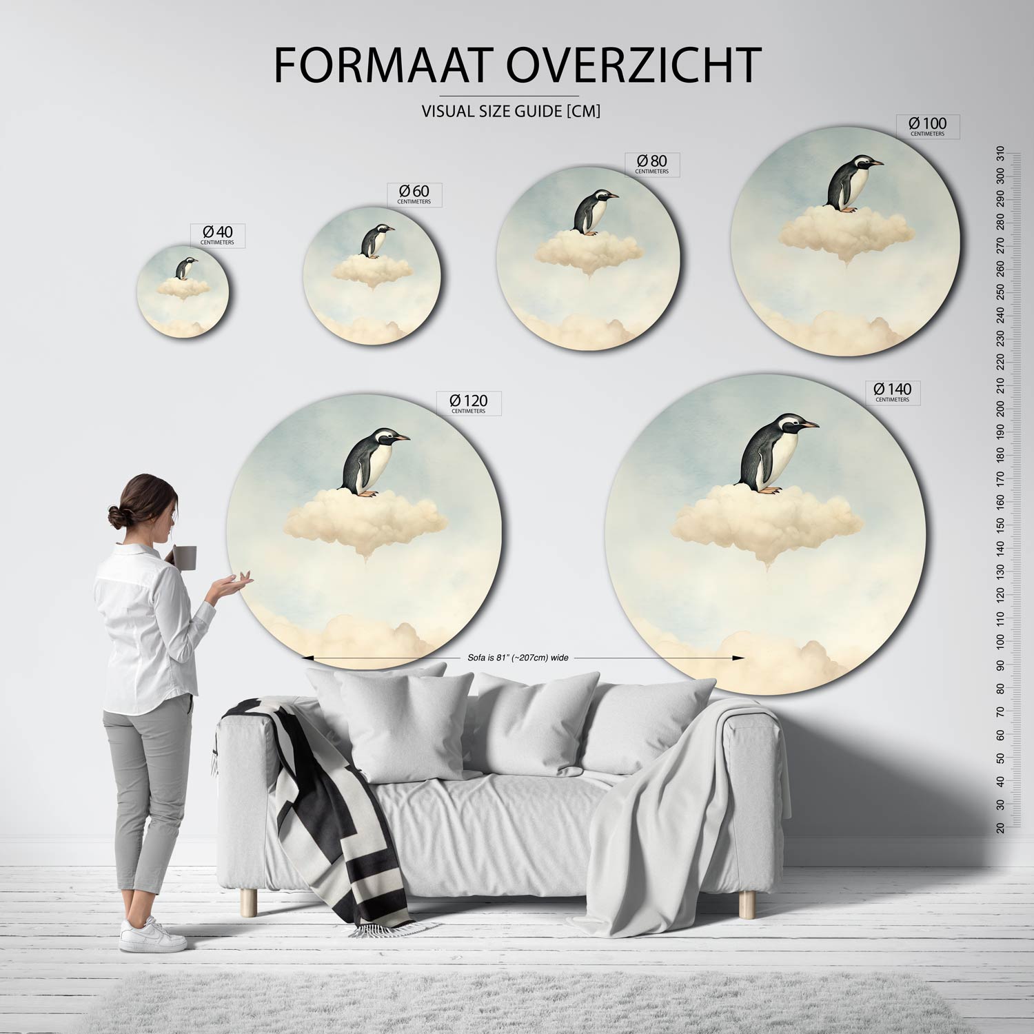 Pinguïn op wolk Muurcirkel