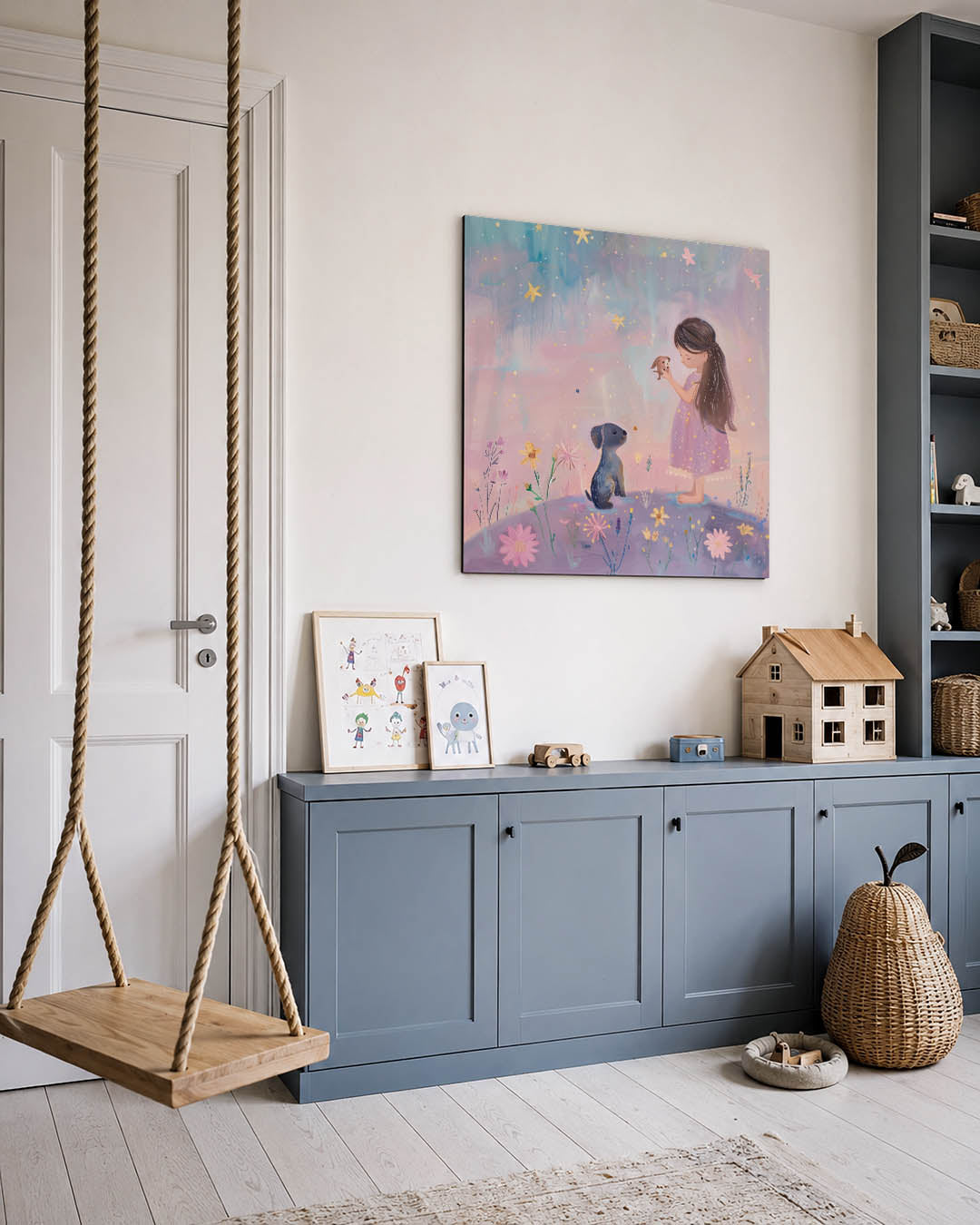 Dromerig kindertafereel Kunstwerk