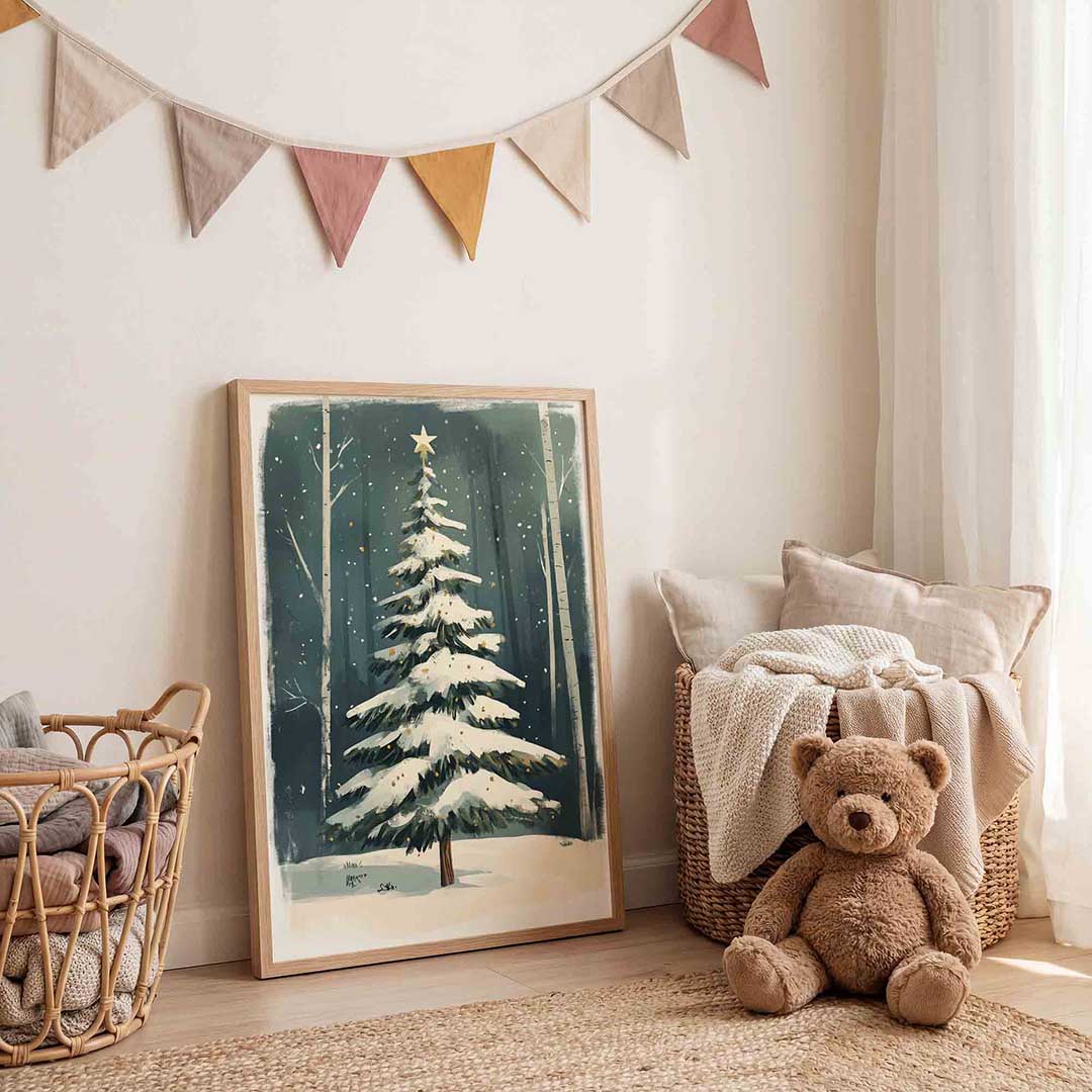 Kerstboom met sneeuw Poster