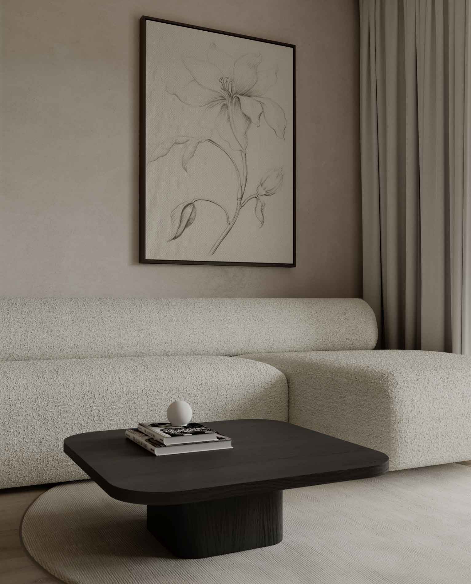 Elegante Bloementekening in Potlood Kunstwerk-canvas-dibond-plexiglas-wanddecoratie-WallArtistic