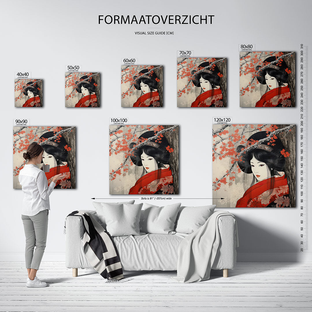 Elegante vrouw en bloesem Kunstwerk