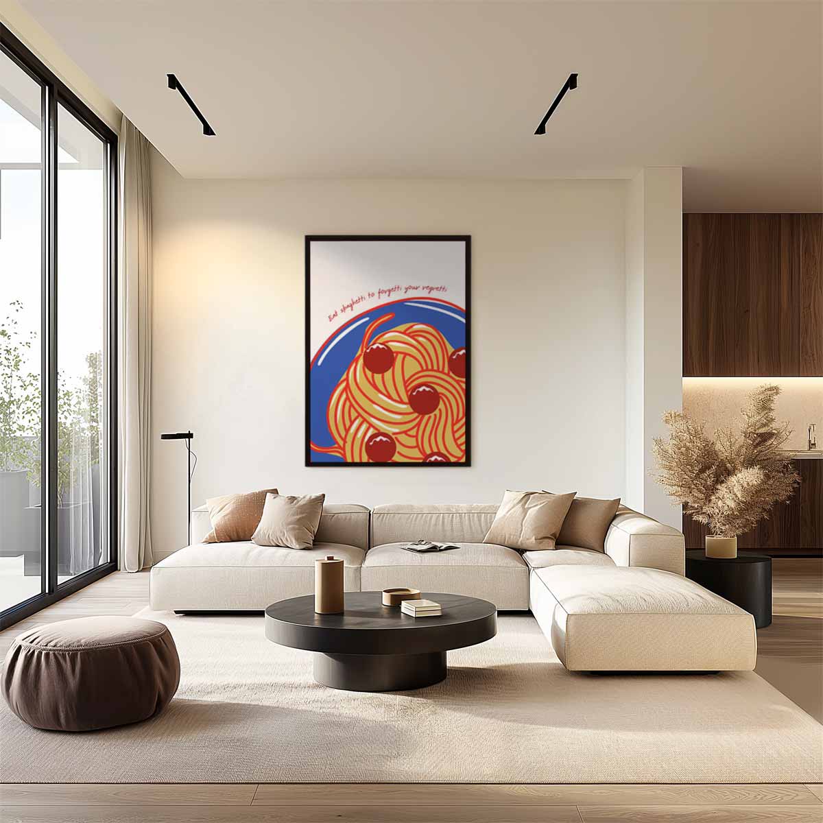 Spaghetti & Meatballs Illustratie Kunstwerk-canvas-dibond-plexiglas-wanddecoratie-WallArtistic