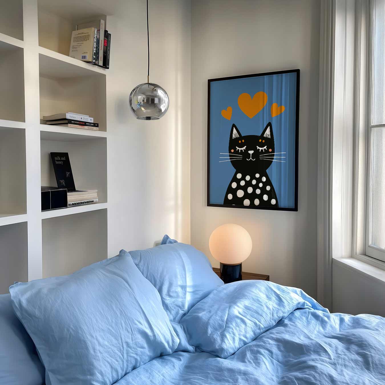 Slaapende Kat met Hartjes Poster-WallArtistic
