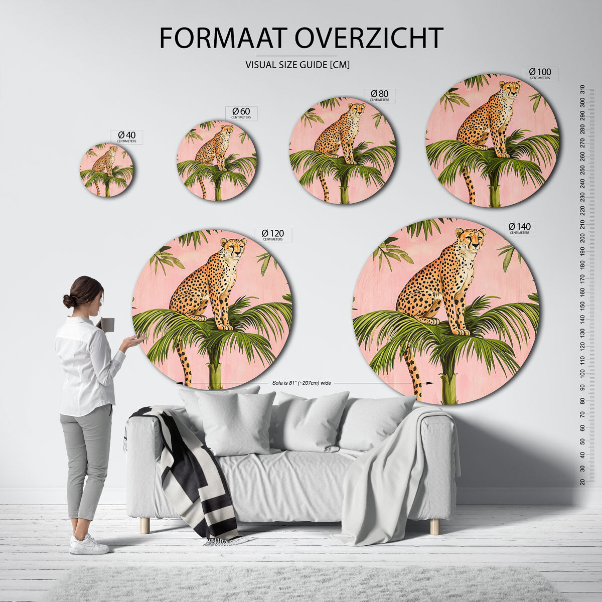 Luipaard op palm Muurcirkel