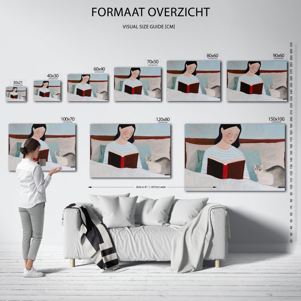 Lezende vrouw met kat Poster
