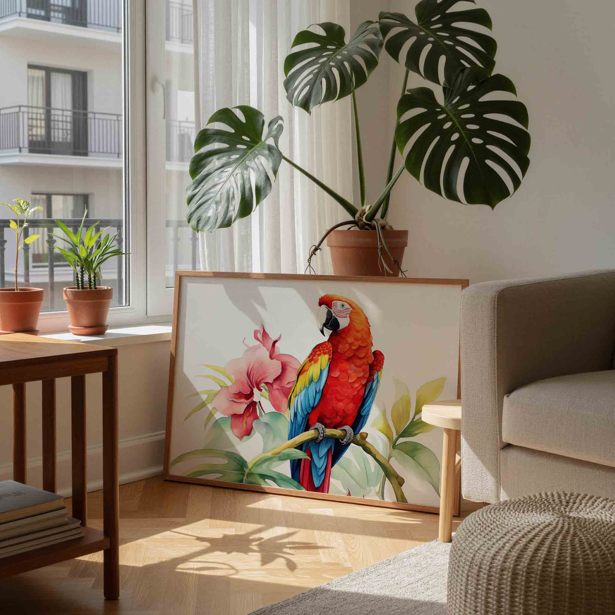 Papegaai en bloemen Poster