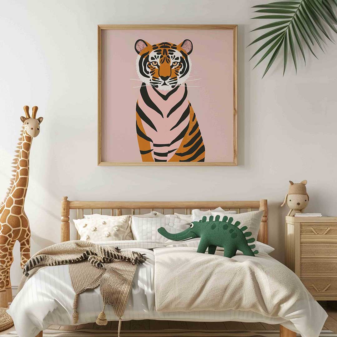 Tijger op roze achtergrond Poster