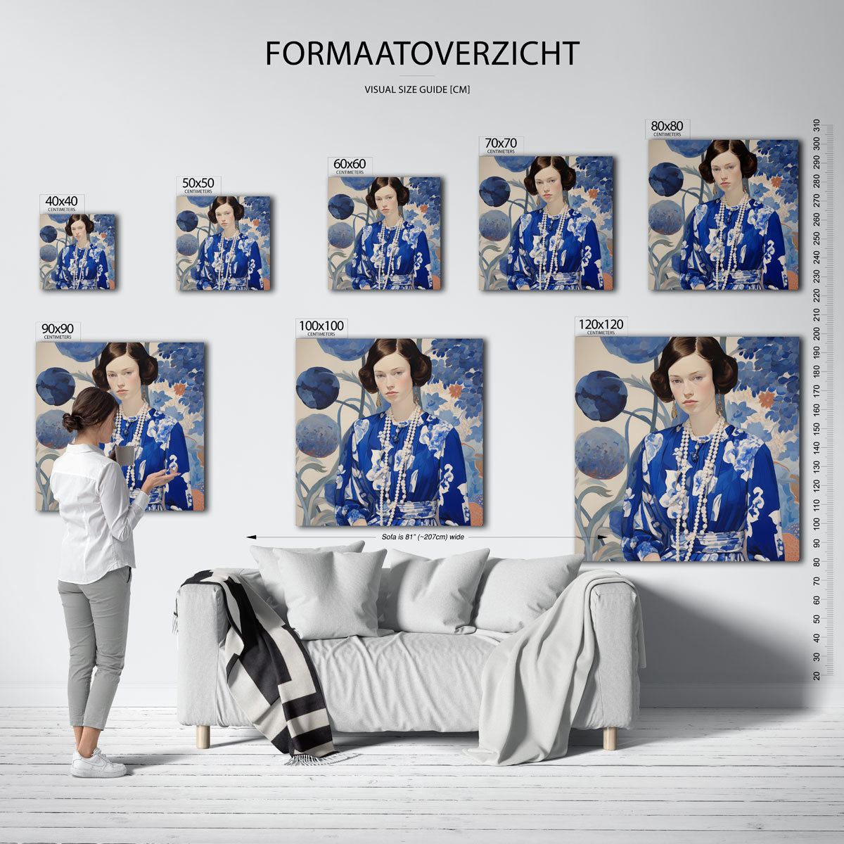 Vrouw in blauwe jurk Poster