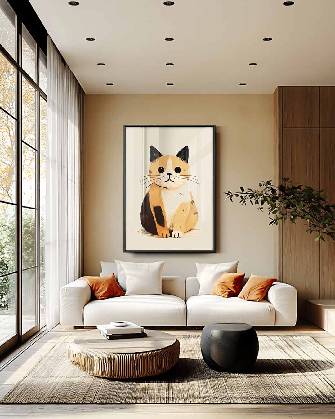 Schattige Kat Illustratie Kunstwerk-canvas-dibond-plexiglas-wanddecoratie-WallArtistic