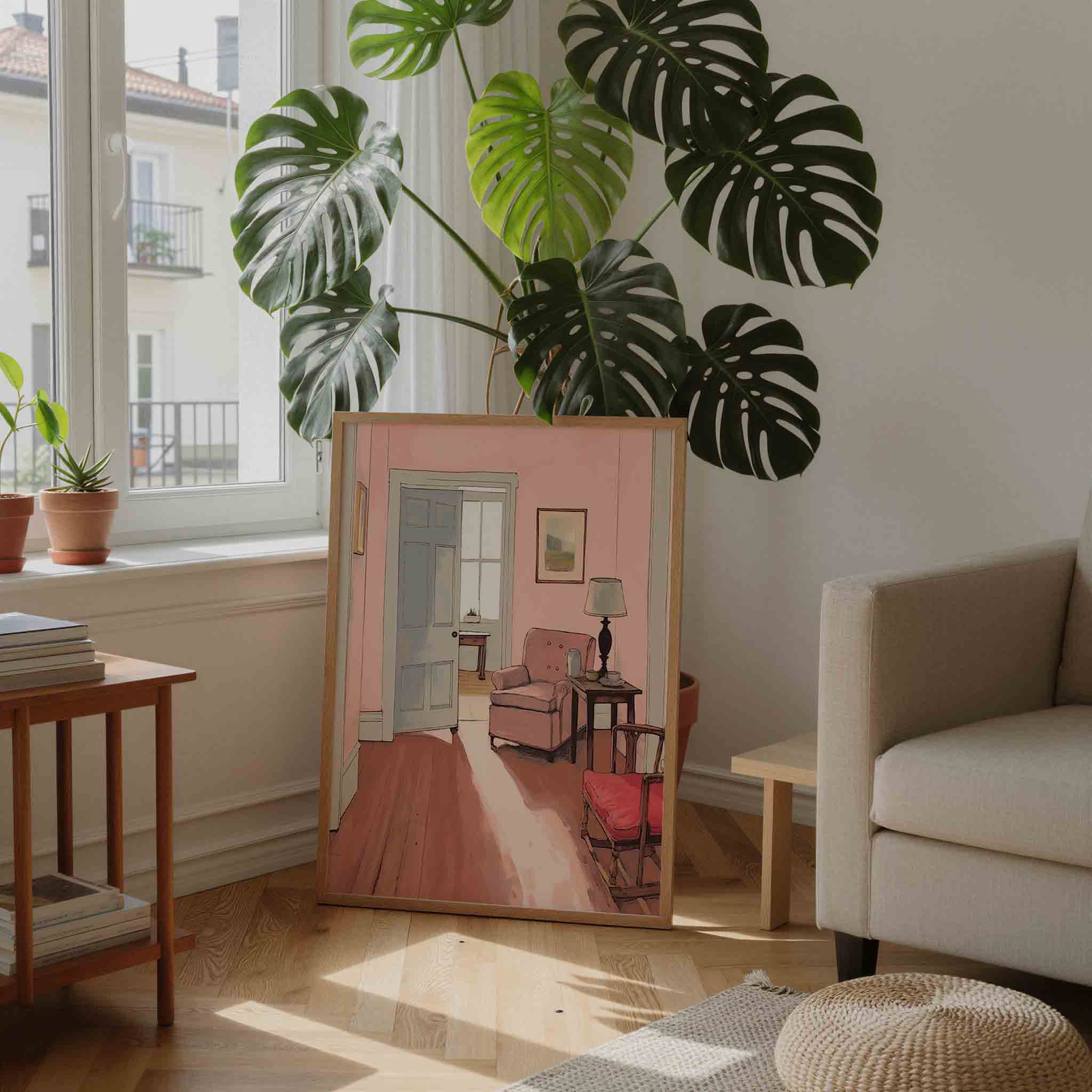 Interieur met roze muren Poster