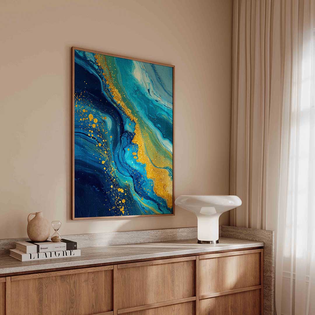 Blauwe en gouden abstracte Poster