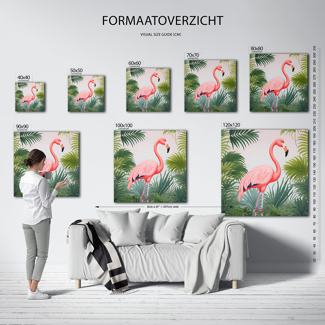 Flamingo en bladeren Kunstwerk