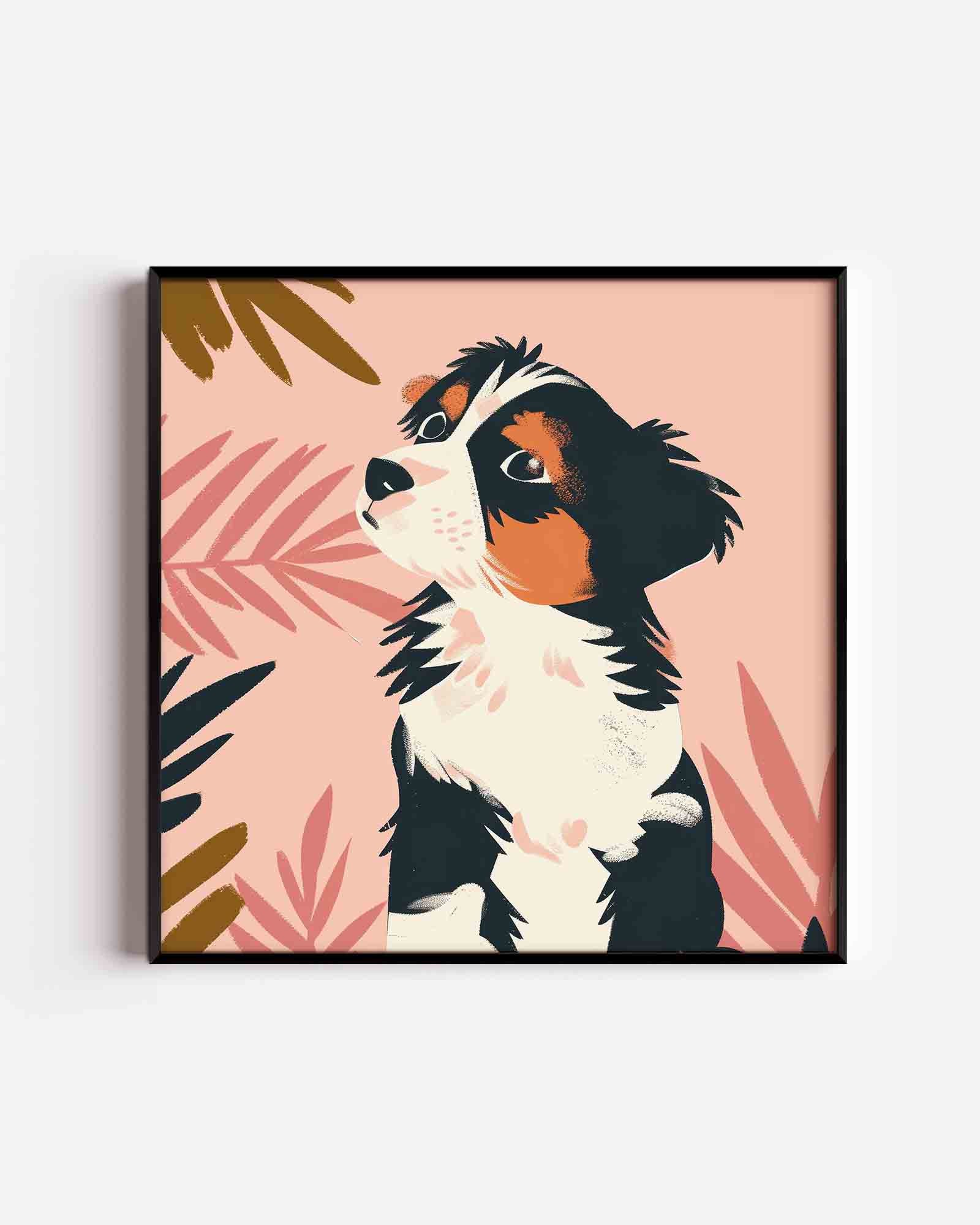 Hond met bladeren Poster
