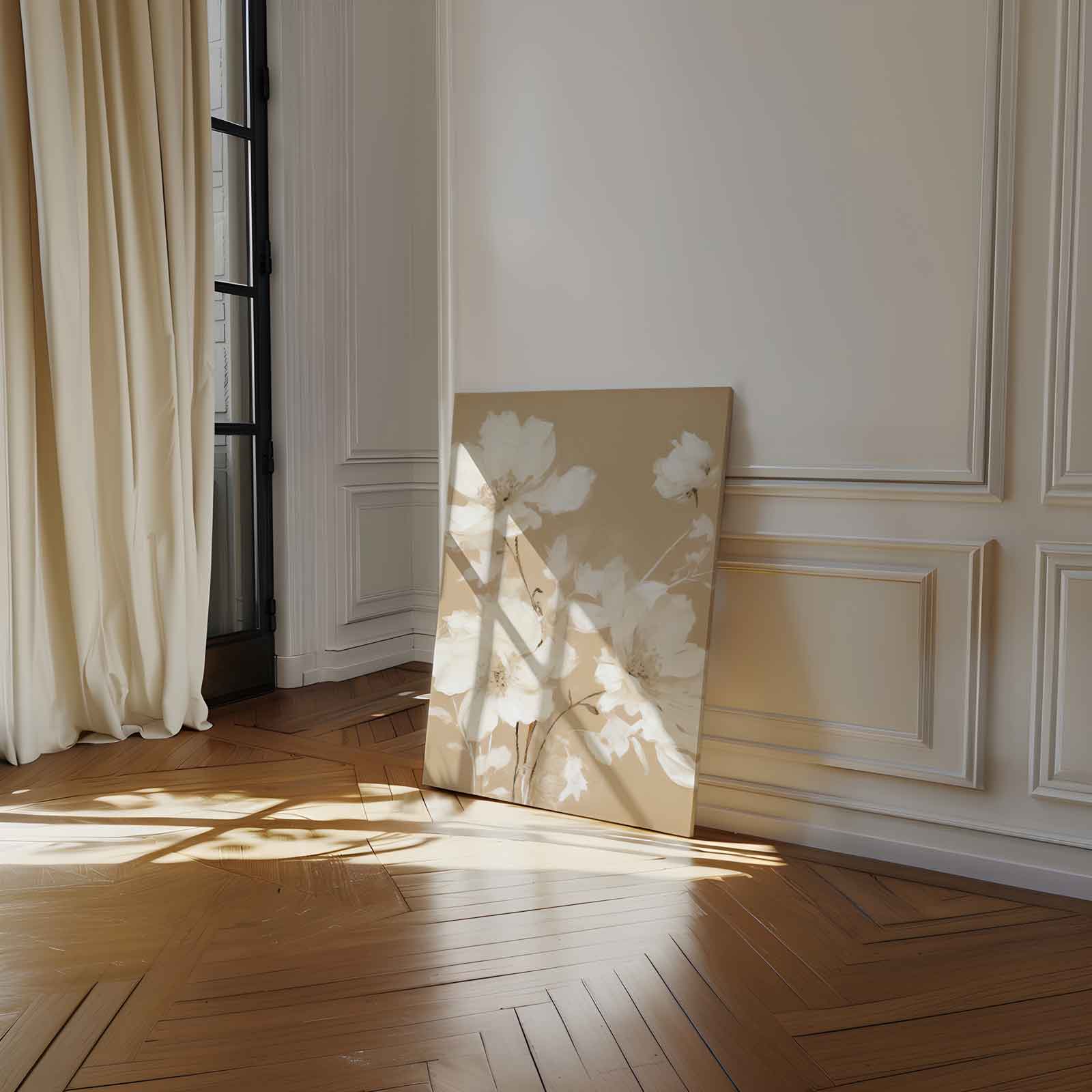 Zachte Bloemsymfonie in Neutrale Kleuren Kunstwerk-canvas-dibond-plexiglas-wanddecoratie-WallArtistic