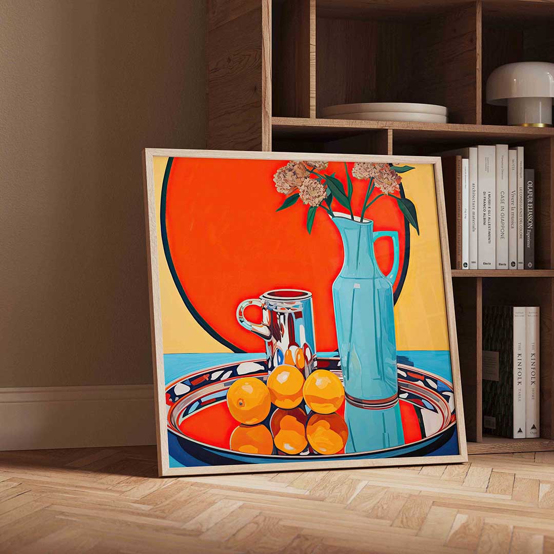 Stilleven met kan en sinaasappels Poster