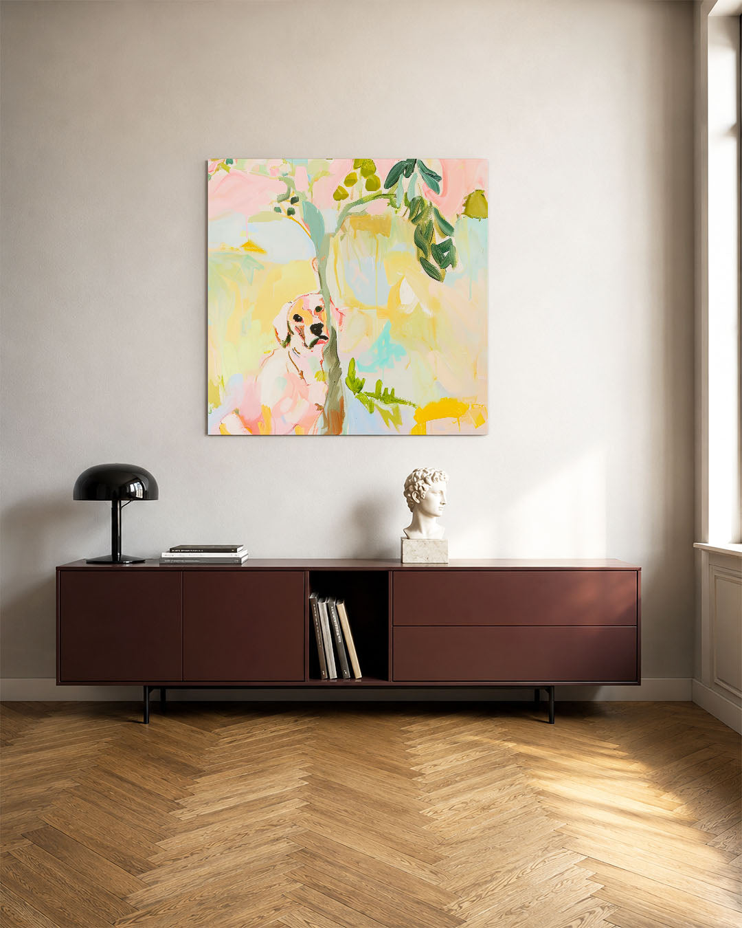 Vrolijke kleurenhond Kunstwerk